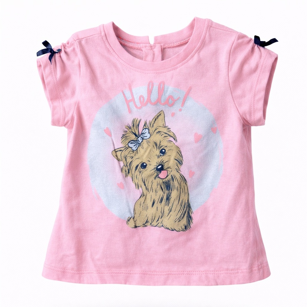 Baby Girl Pink Yorkie “Hello” Graphic Tee Shirt 12 Months